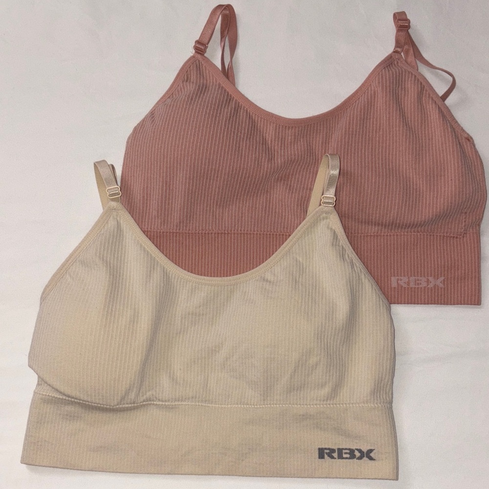 RBX Women's Ribbed Sports Bra Set - Pink and Tan